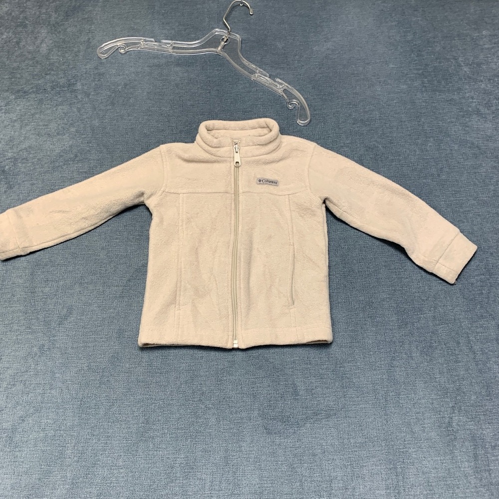 Columbia Fleece Jacket Boys 3T Beige Logo Full Zip Mock Neck Long Sleeve Winter